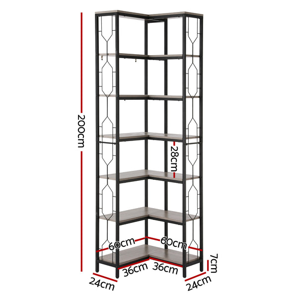 Artiss 6 Tiers Bookshelf Corner Shelf Bookcase Display Shelves Oak Awezingly