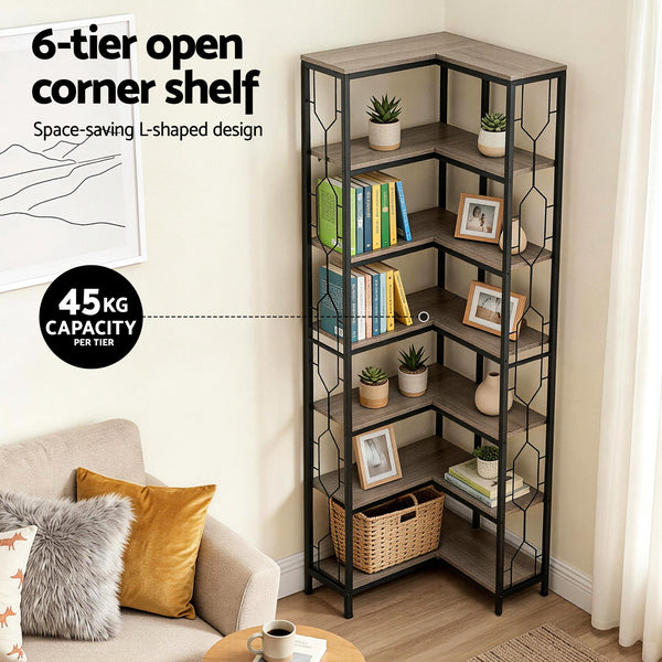 Artiss 6 Tiers Bookshelf Corner Shelf Bookcase Display Shelves Oak Awezingly