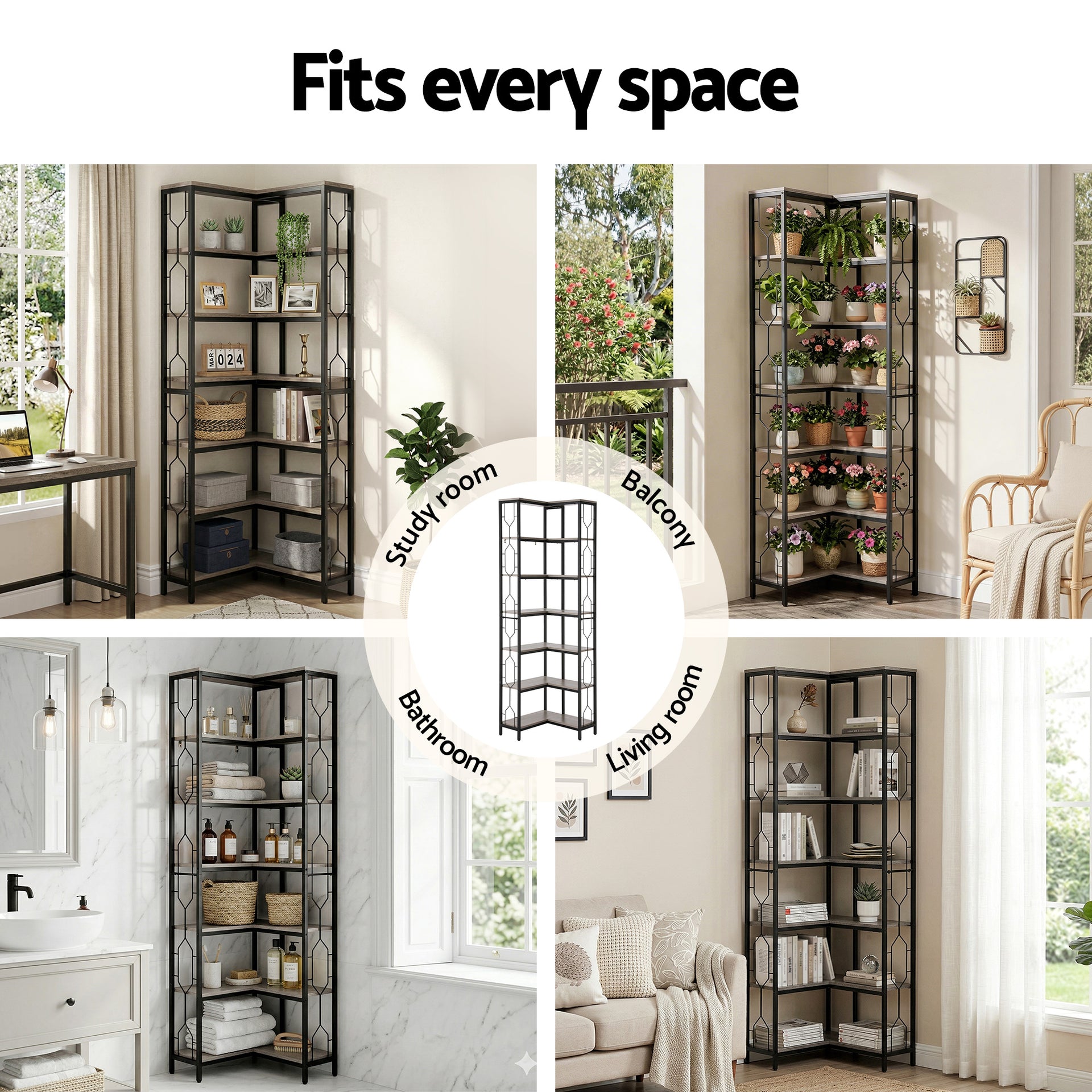 Artiss 6 Tiers Bookshelf Corner Shelf Bookcase Display Shelves Oak Awezingly