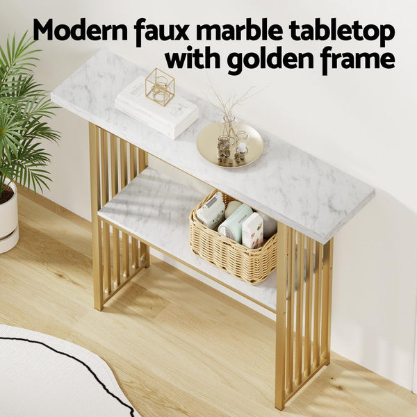 Artiss Console Table Marble Effect White&Gold Awezingly