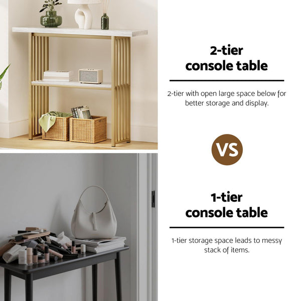 Artiss Console Table Marble Effect White&Gold Awezingly