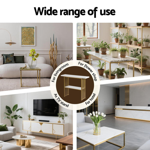 Artiss Console Table Marble Effect White&Gold Awezingly