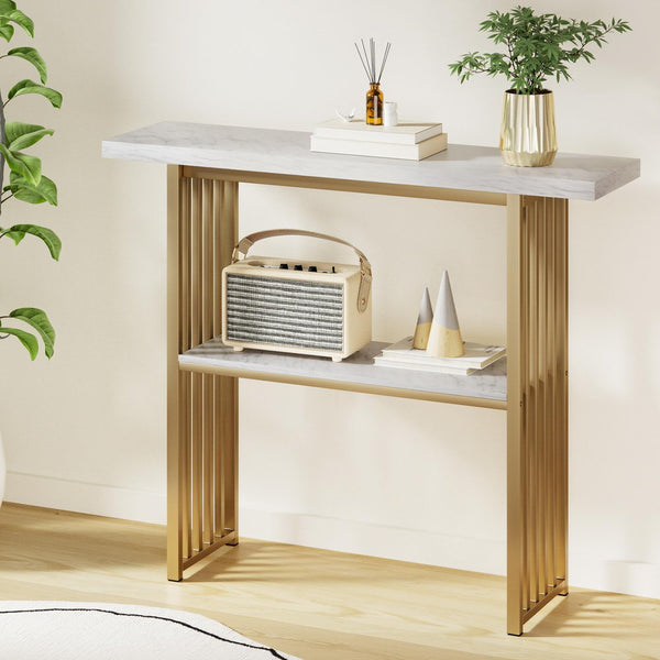 Artiss Console Table Marble Effect White&Gold Awezingly