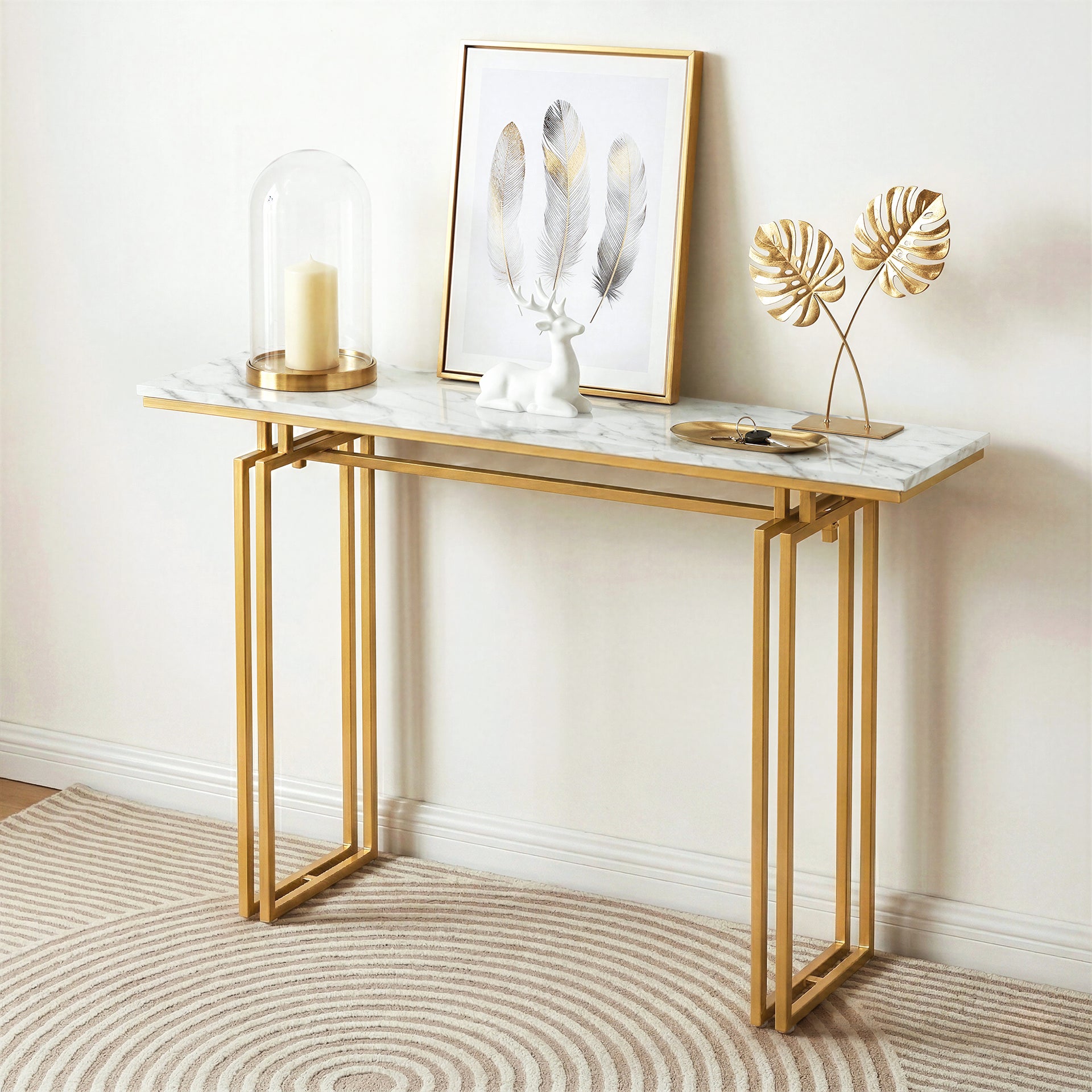 Artiss Console Table Hallway Entryway Table Marble Effect 110CM White & Gold Awezingly