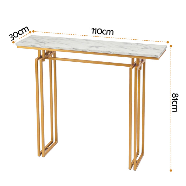 Artiss Console Table Hallway Entryway Table Marble Effect 110CM White & Gold Awezingly