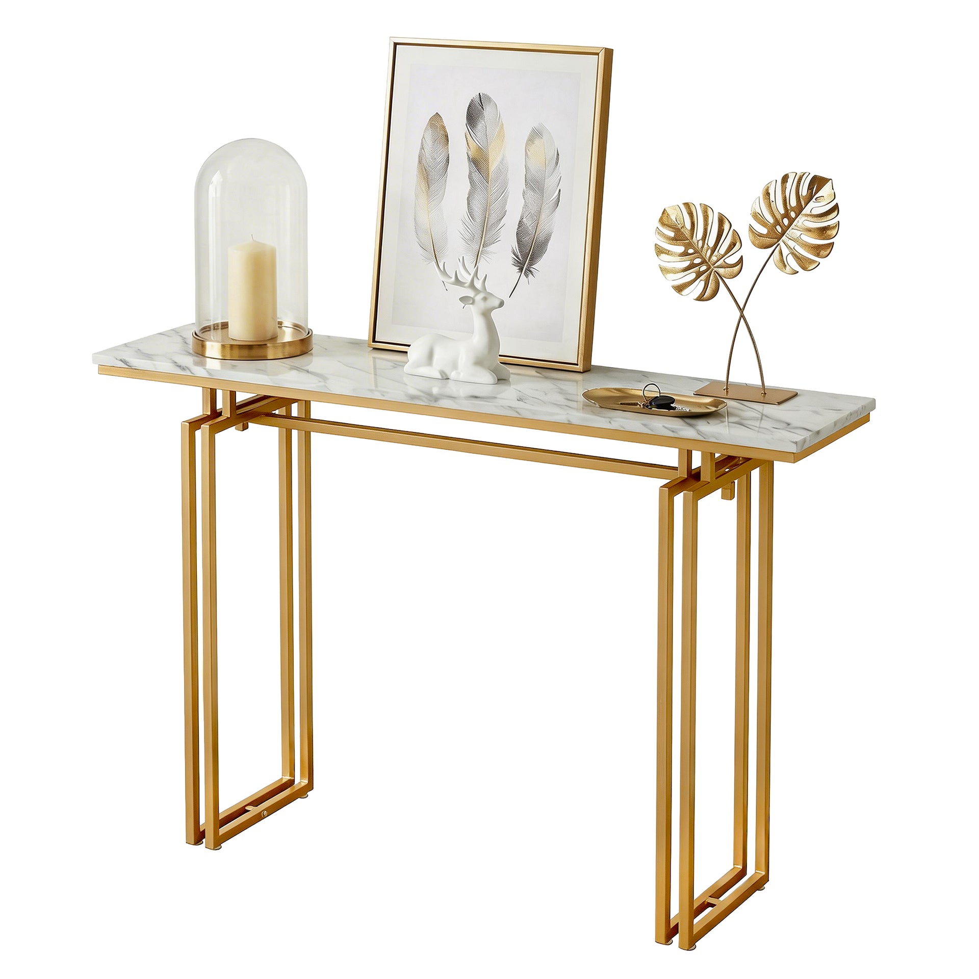 Artiss Console Table Hallway Entryway Table Marble Effect 110CM White & Gold Awezingly