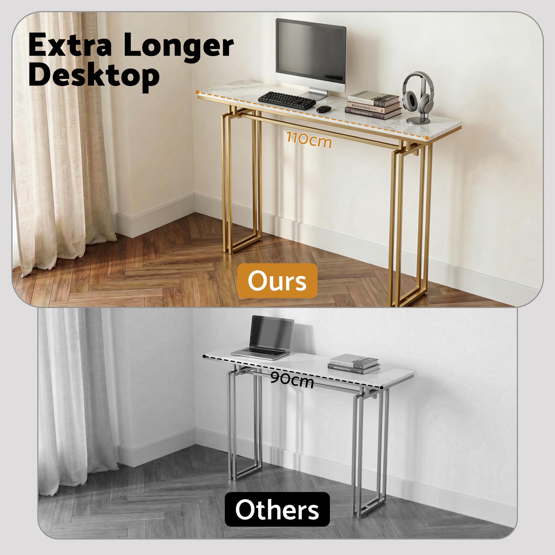 Artiss Console Table Hallway Entryway Table Marble Effect 110CM White & Gold Awezingly