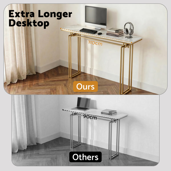 Artiss Console Table Hallway Entryway Table Marble Effect 110CM White & Gold Awezingly