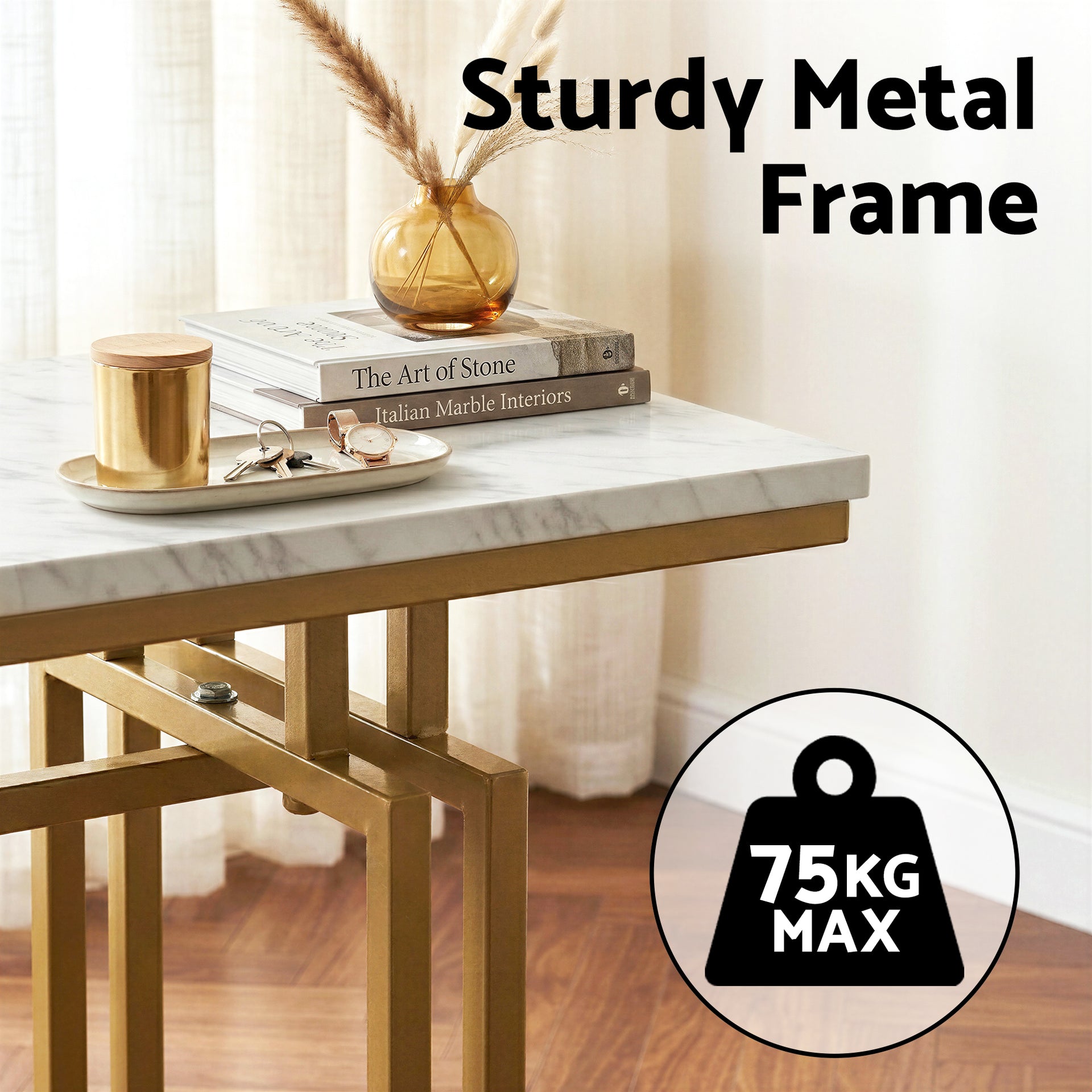 Artiss Console Table Hallway Entryway Table Marble Effect 110CM White & Gold Awezingly