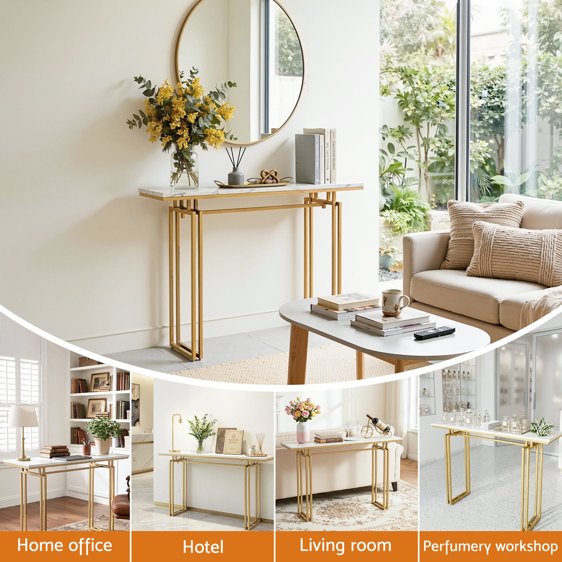 Artiss Console Table Hallway Entryway Table Marble Effect 110CM White & Gold Awezingly