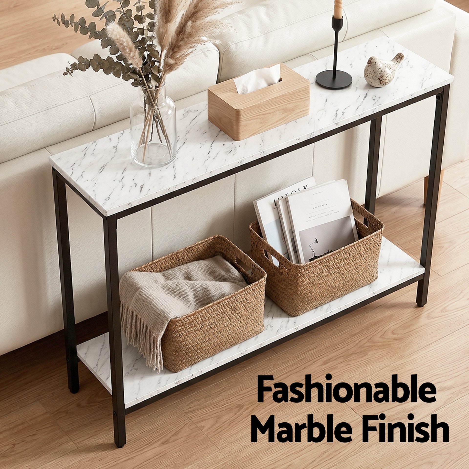 Artiss Console Table Entryway Hallway Display Desk Marble Effect White Awezingly