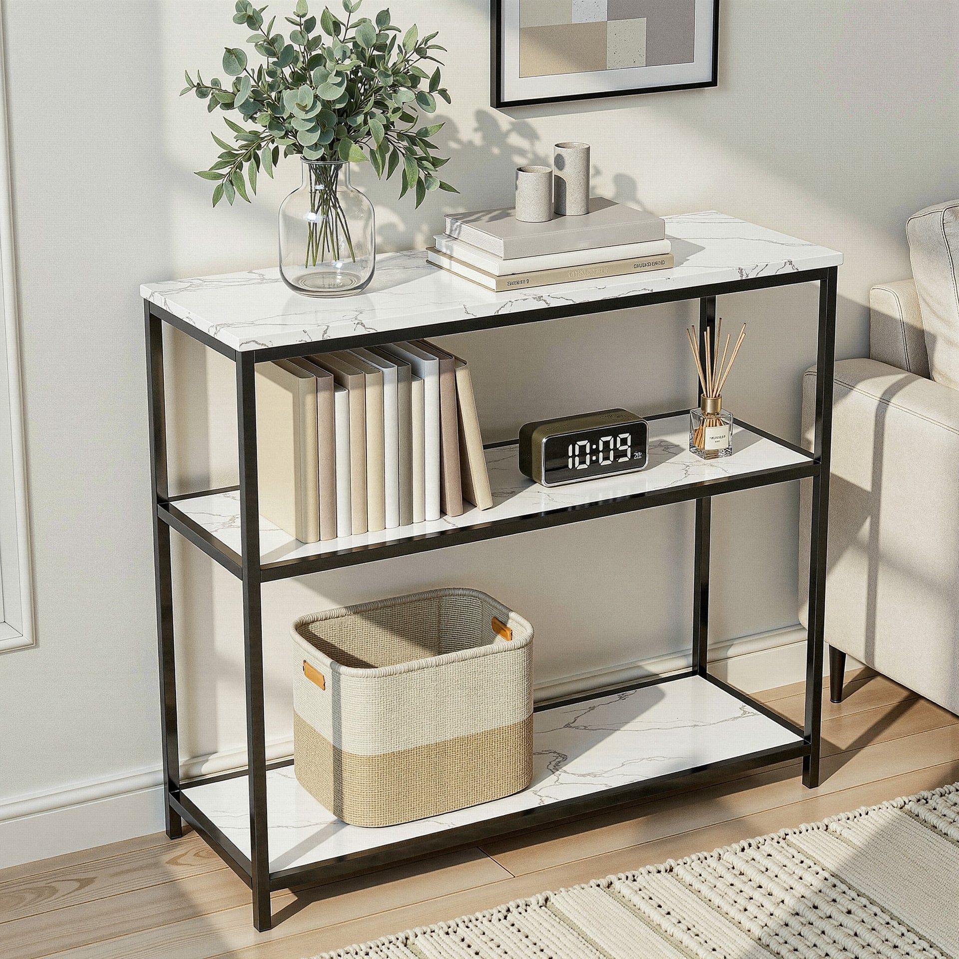 Artiss Console Table Marble Effect 3-Tier Sofa Entryway Side Table 90CM White Awezingly