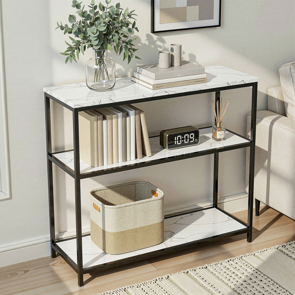 Artiss Console Table Marble Effect 3-Tier Sofa Entryway Side Table 90CM White Awezingly