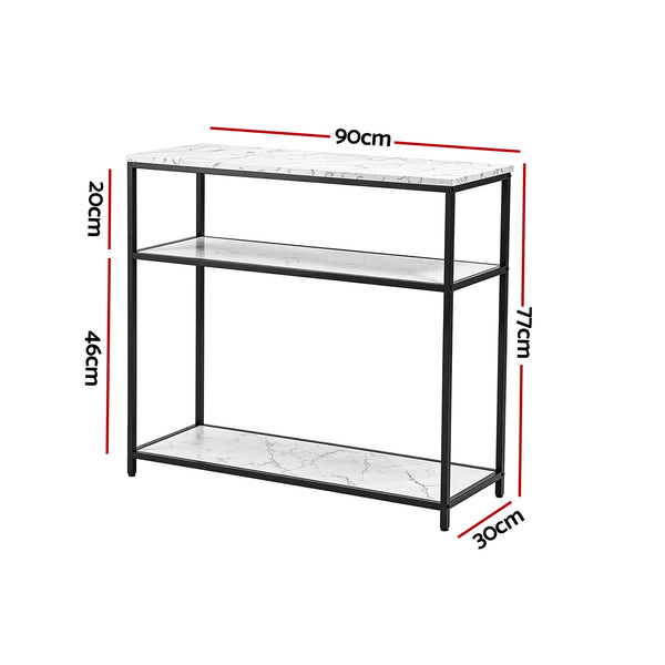 Artiss Console Table Marble Effect 3-Tier Sofa Entryway Side Table 90CM White Awezingly