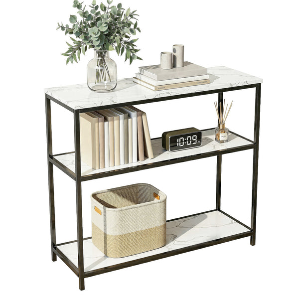 Artiss Console Table Marble Effect 3-Tier Sofa Entryway Side Table 90CM White Awezingly