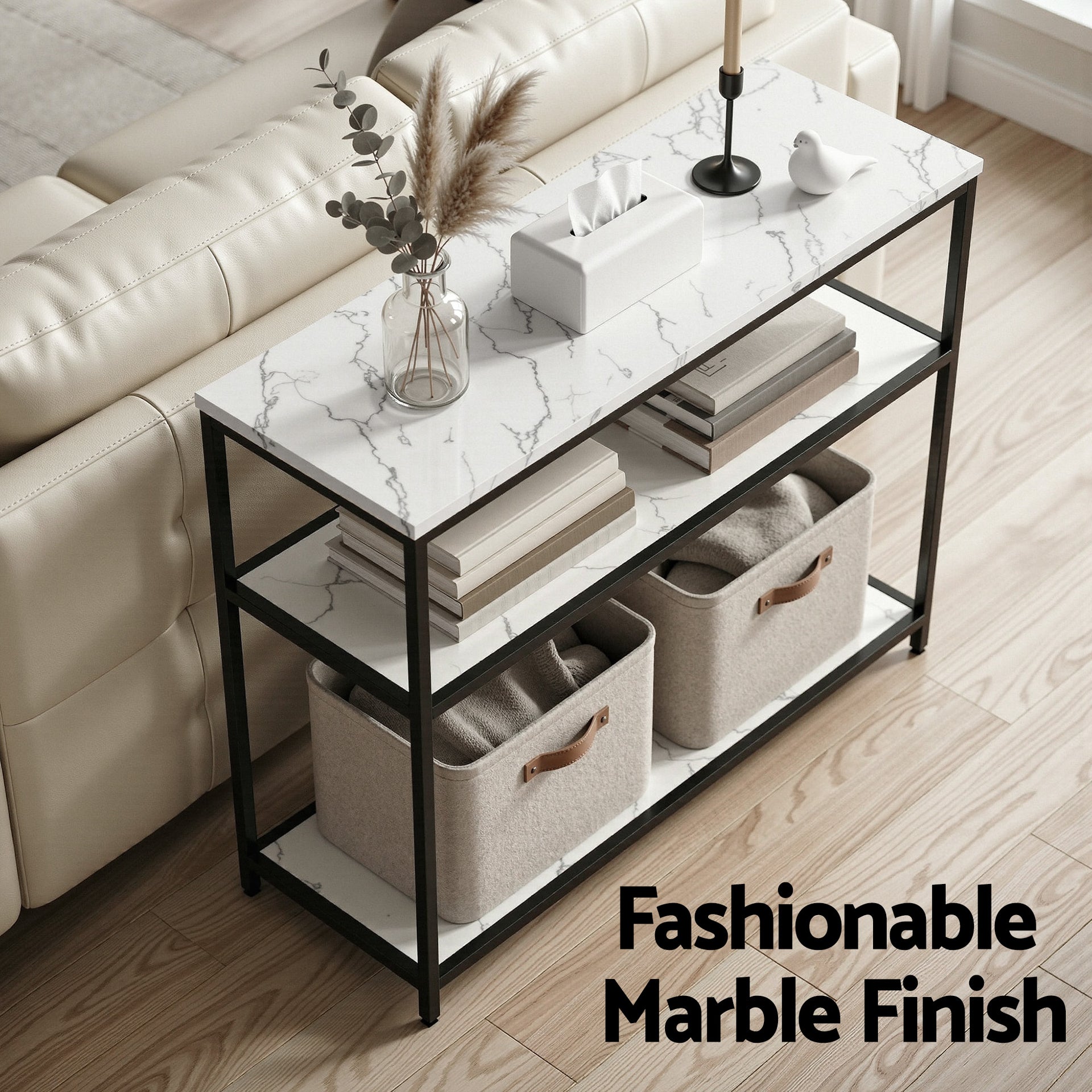 Artiss Console Table Marble Effect 3-Tier Sofa Entryway Side Table 90CM White Awezingly