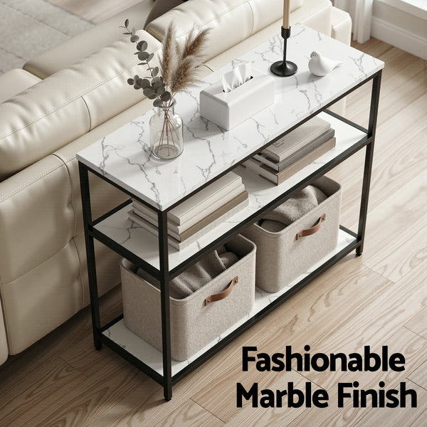 Artiss Console Table Marble Effect 3-Tier Sofa Entryway Side Table 90CM White Awezingly