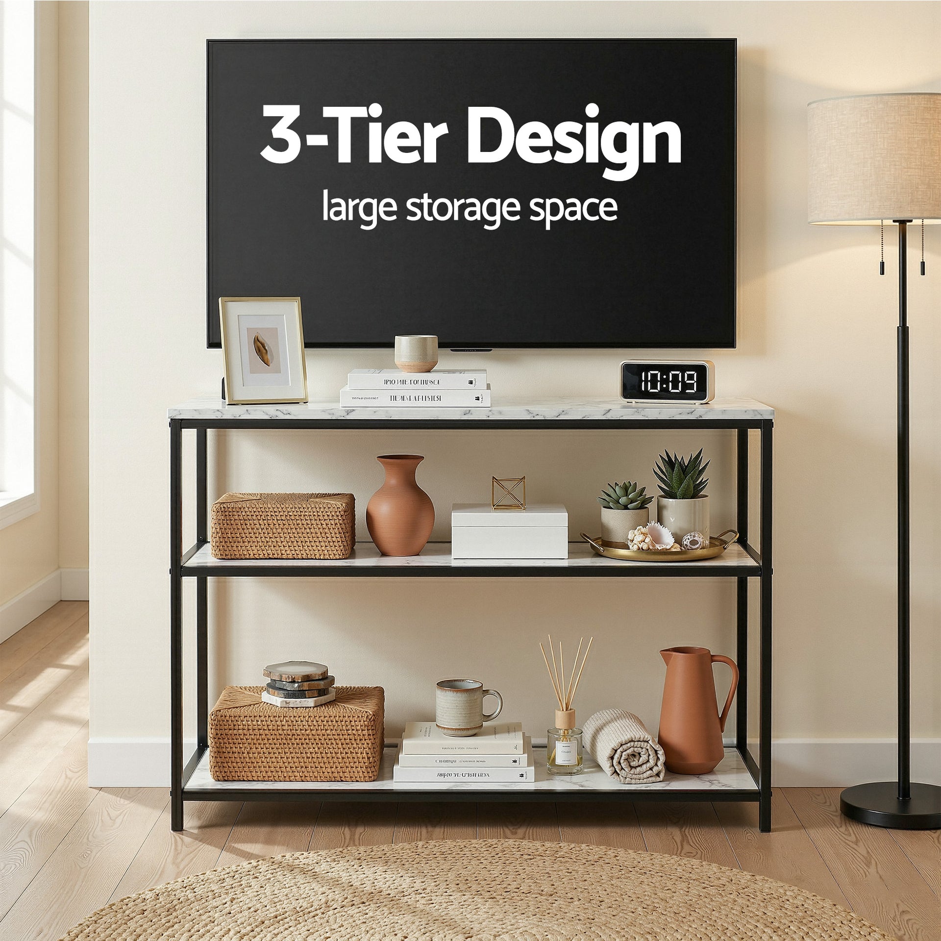 Artiss Console Table Marble Effect 3-Tier Sofa Entryway Side Table 90CM White Awezingly