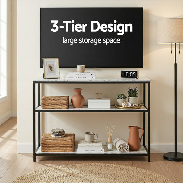 Artiss Console Table Marble Effect 3-Tier Sofa Entryway Side Table 90CM White Awezingly