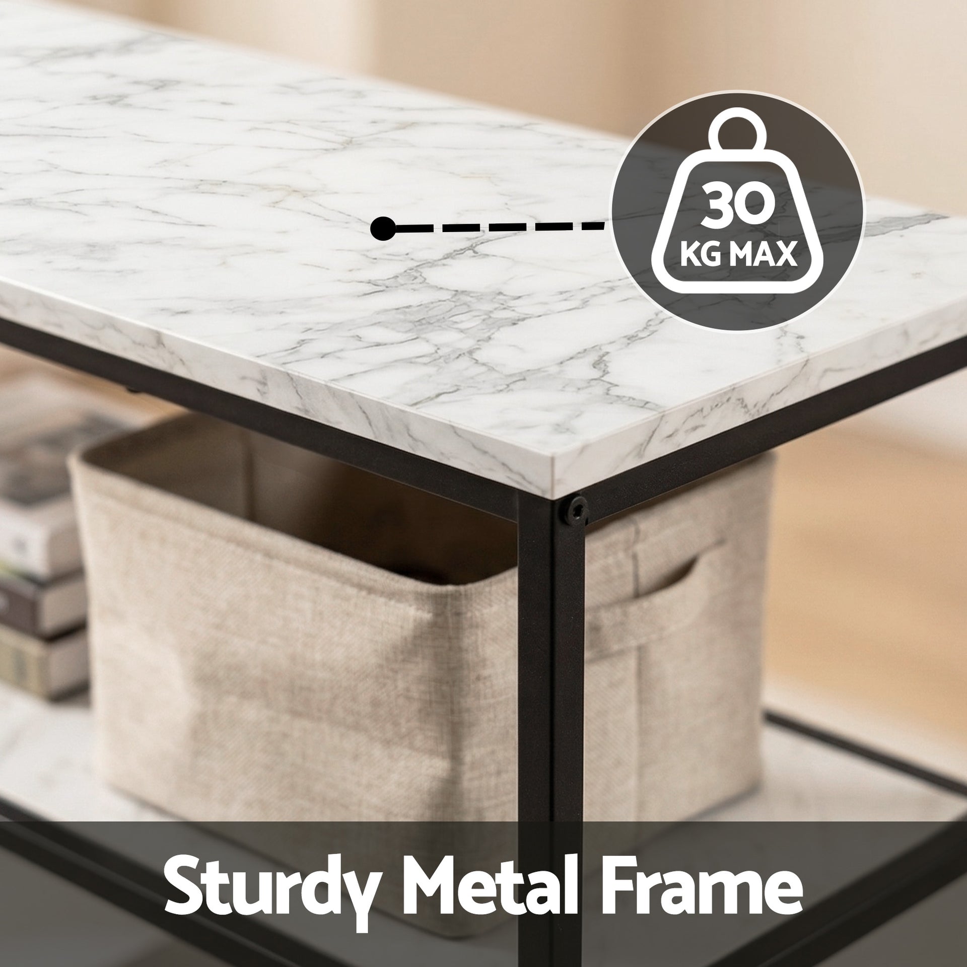 Artiss Console Table Marble Effect 3-Tier Sofa Entryway Side Table 90CM White Awezingly