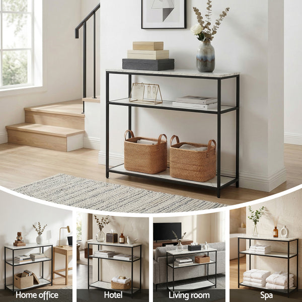 Artiss Console Table Marble Effect 3-Tier Sofa Entryway Side Table 90CM White Awezingly