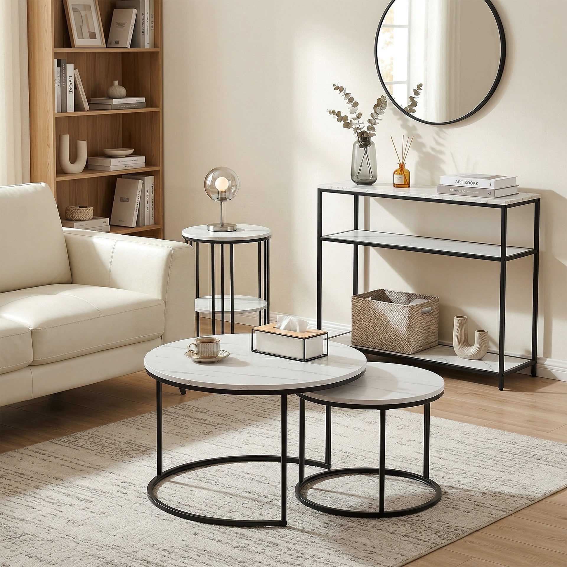 Artiss Console Table Marble Effect 3-Tier Sofa Entryway Side Table 90CM White Awezingly