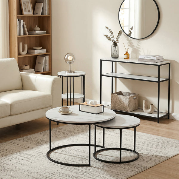 Artiss Console Table Marble Effect 3-Tier Sofa Entryway Side Table 90CM White Awezingly