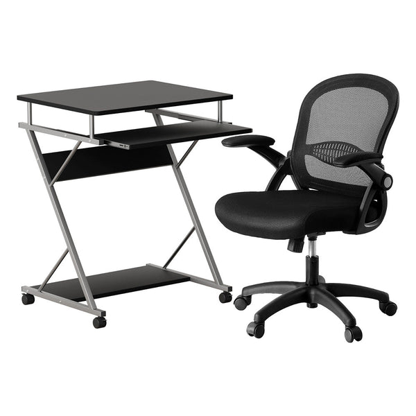 Artiss Computer Desk Mesh Office Chair Set Desks with Keyboard Shelf Try Black Awezingly