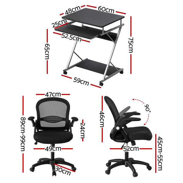 Artiss Computer Desk Mesh Office Chair Set Desks with Keyboard Shelf Try Black Awezingly