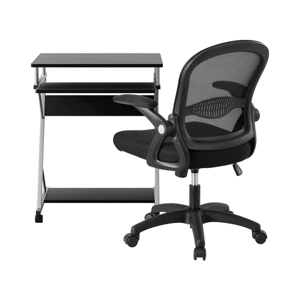 Artiss Computer Desk Mesh Office Chair Set Desks with Keyboard Shelf Try Black Awezingly