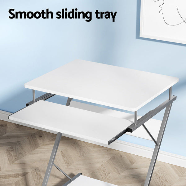 Artiss Metal Pull Out Table Desk - White Artiss