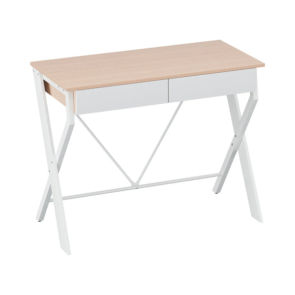 Artiss Metal Desk with Drawer - White with Oak Top Artiss