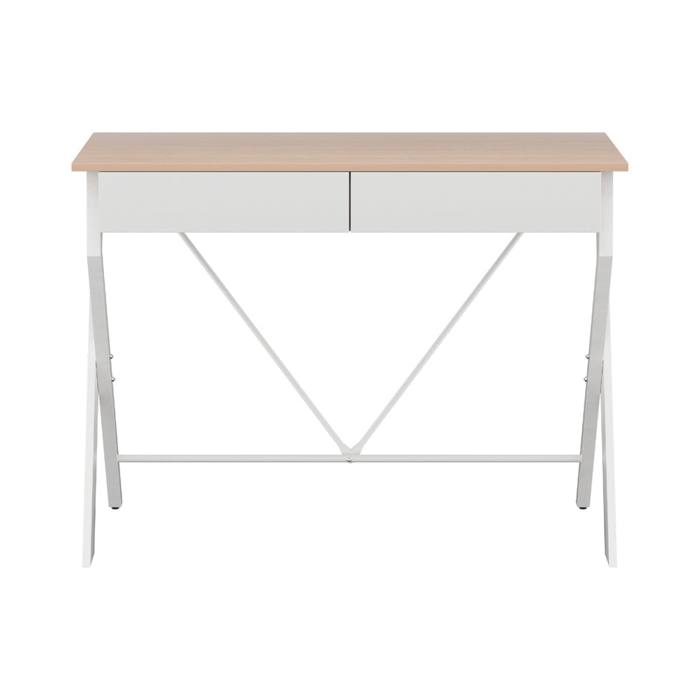 Artiss Metal Desk with Drawer - White with Oak Top Artiss