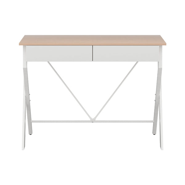 Artiss Metal Desk with Drawer - White with Oak Top Artiss