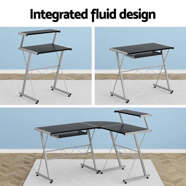 Artiss Corner Metal Pull Out Table Desk - Black Artiss