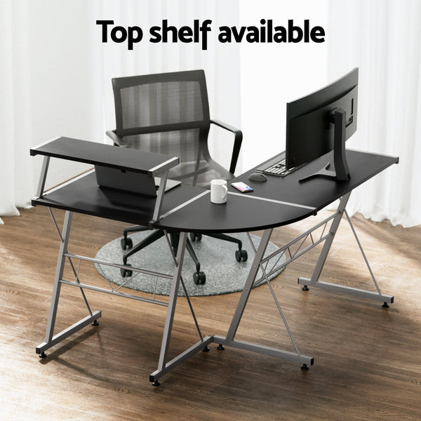 Artiss Corner Metal Pull Out Table Desk - Black Artiss
