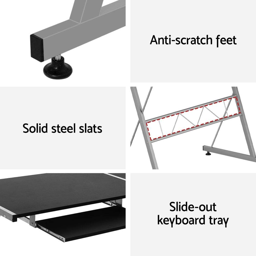 Artiss Corner Metal Pull Out Table Desk - Black Artiss