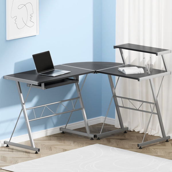 Artiss Corner Metal Pull Out Table Desk - Black Artiss
