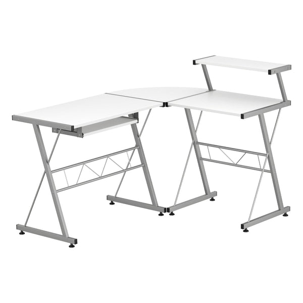 Artiss Corner Metal Pull Out Table Desk - White Artiss