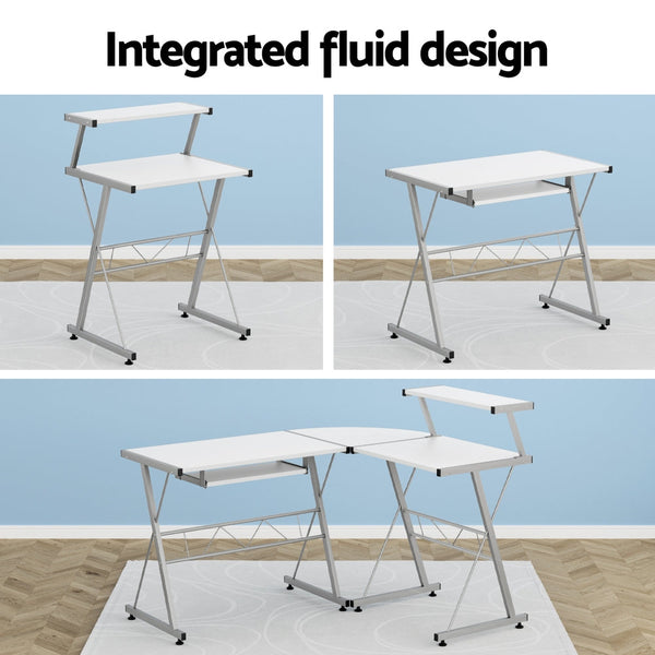 Artiss Corner Metal Pull Out Table Desk - White Artiss