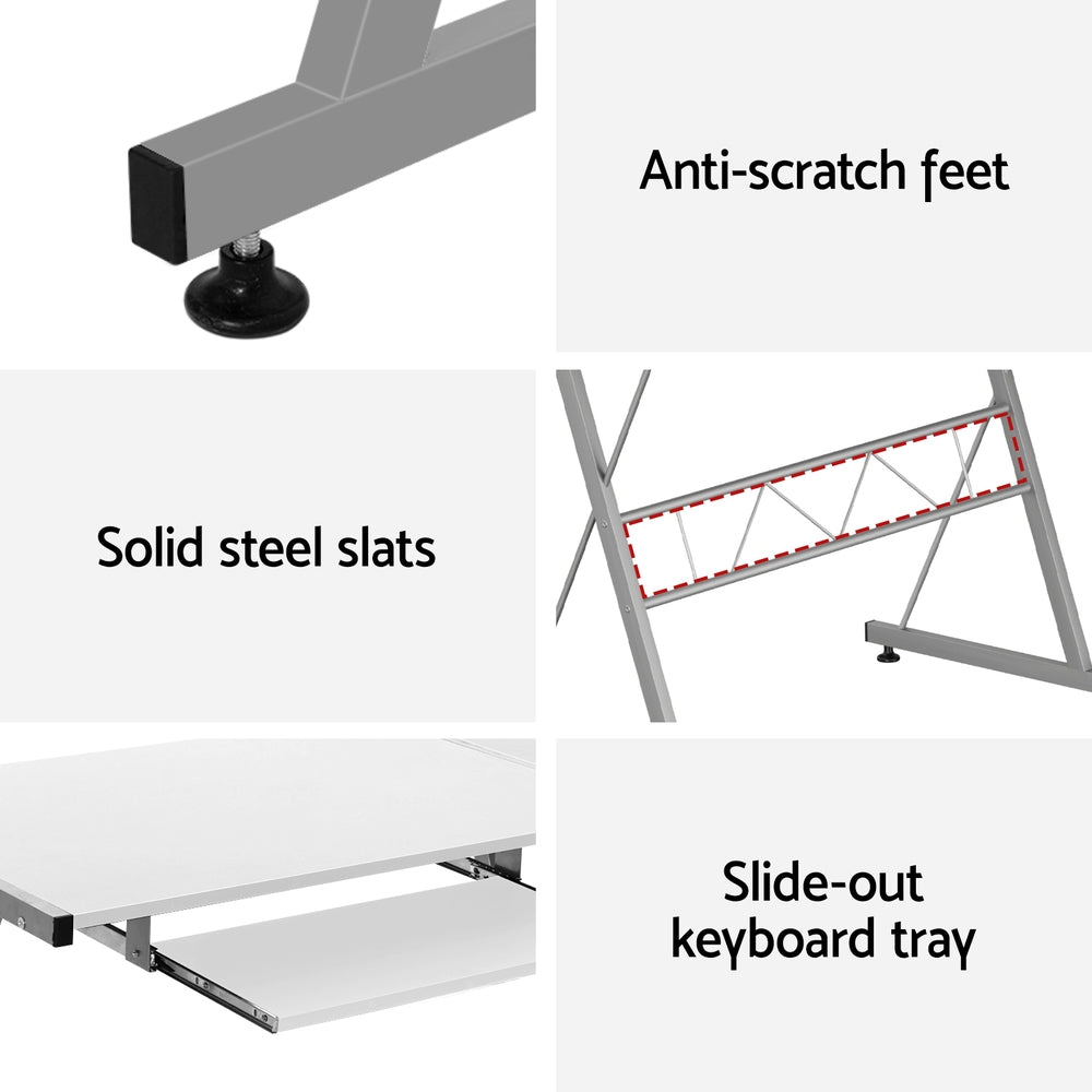 Artiss Corner Metal Pull Out Table Desk - White Artiss