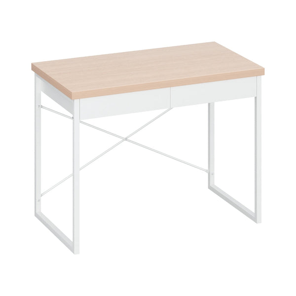 Artiss Metal Desk with Drawer - White with Wooden Top Artiss