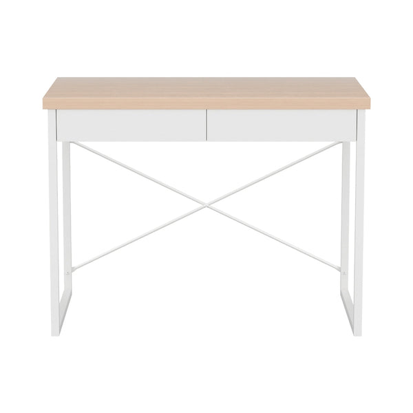 Artiss Metal Desk with Drawer - White with Wooden Top Artiss