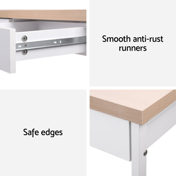 Artiss Metal Desk with Drawer - White with Wooden Top Artiss