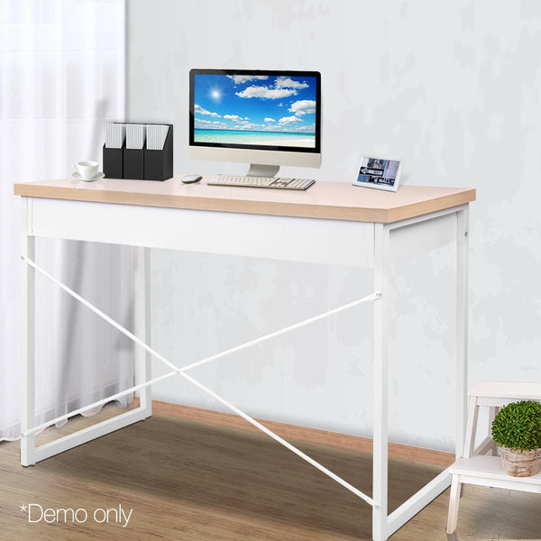 Artiss Metal Desk with Drawer - White with Wooden Top Artiss