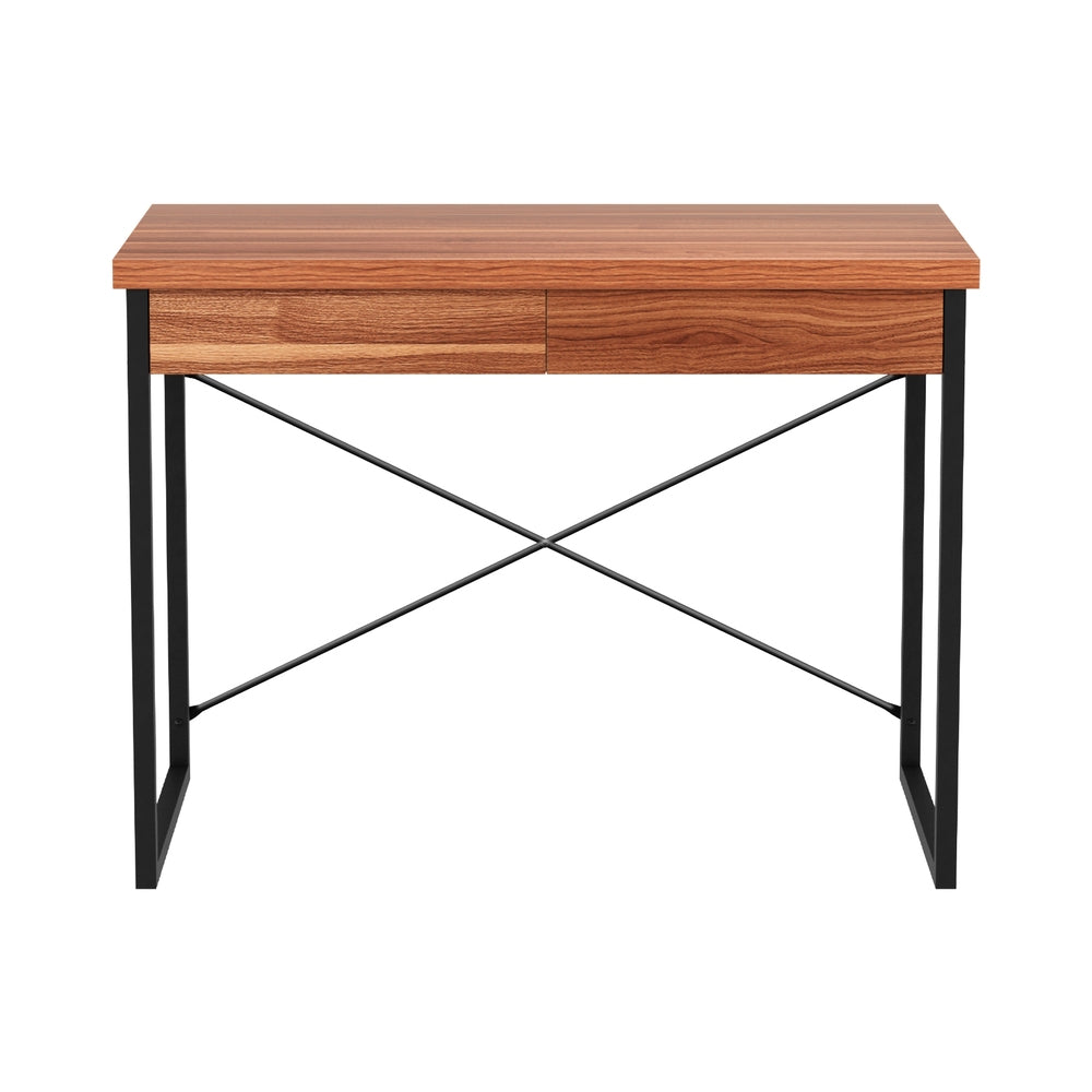 Artiss Metal Desk with Drawer - Walnut Artiss