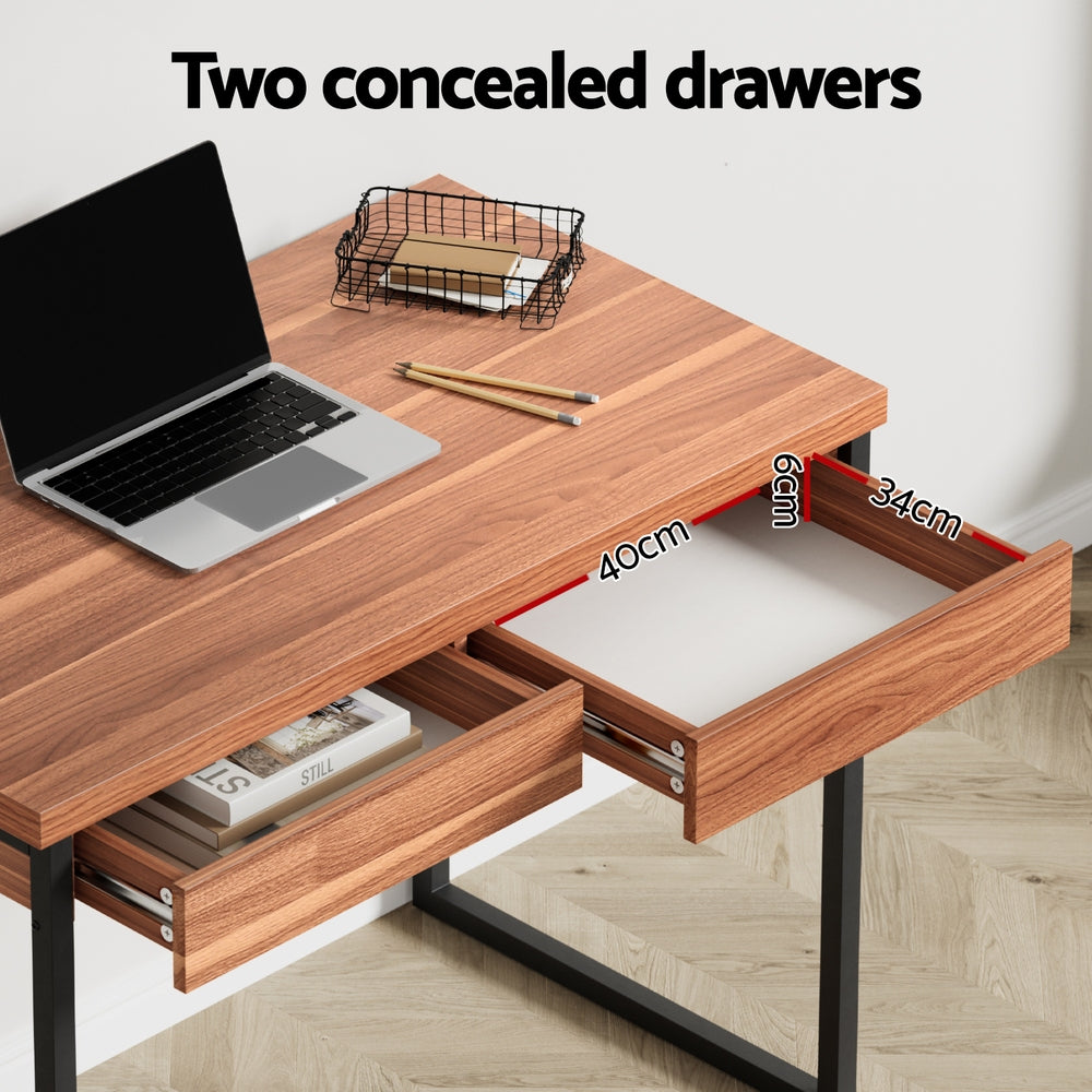 Artiss Metal Desk with Drawer - Walnut Artiss