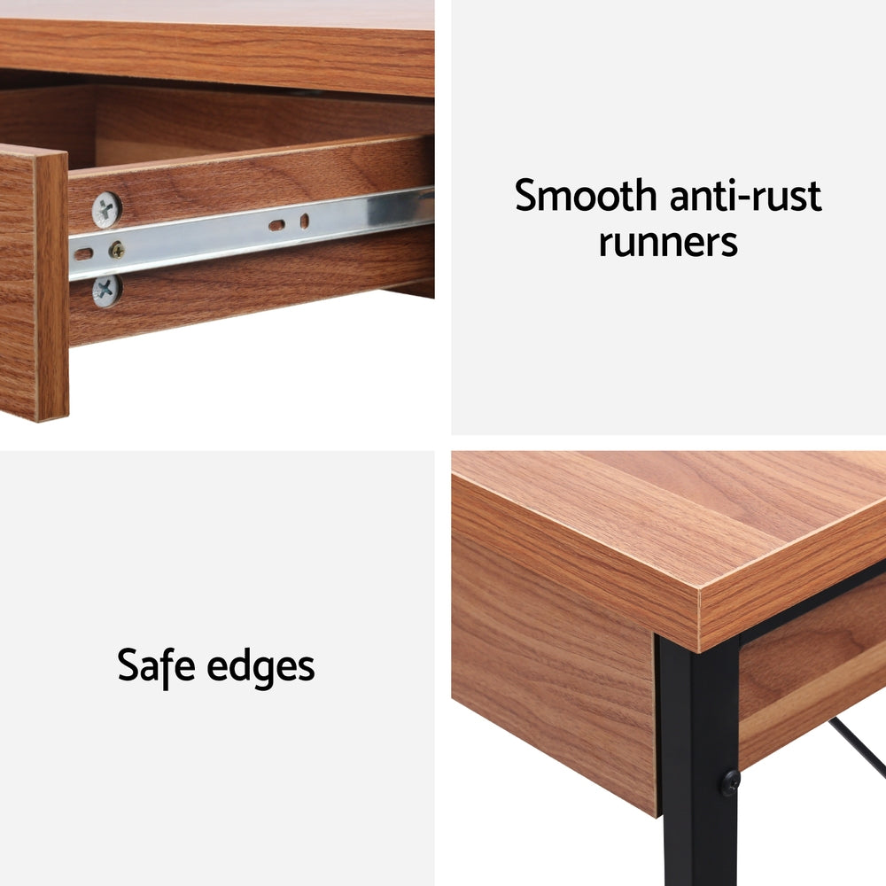 Artiss Metal Desk with Drawer - Walnut Artiss