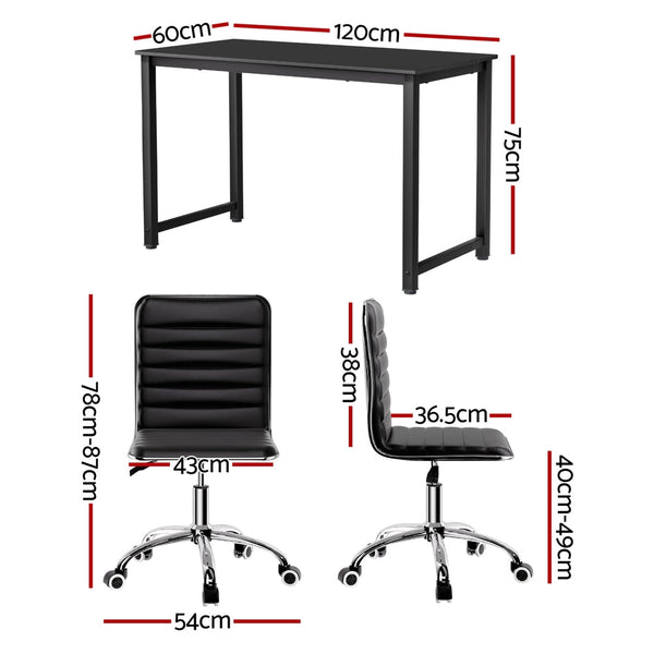 Artiss Computer Desk 120cm Executive Office Chairs Set PU Leather Low Back Black Artiss