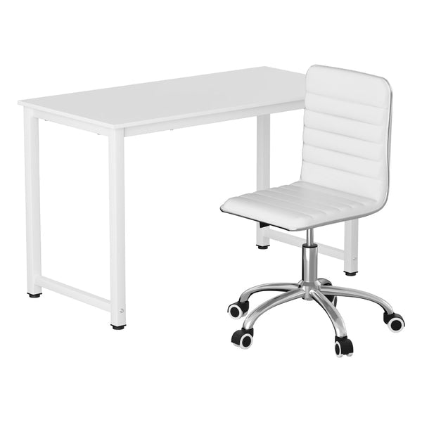 Artiss Computer Desk 120cm Executive Office Chairs Set PU Leather Low Back White Artiss